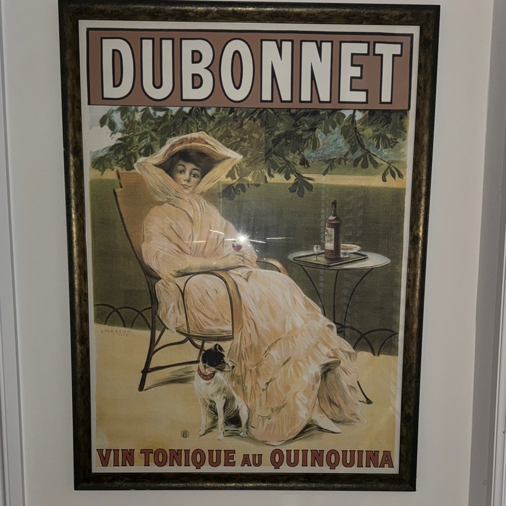 Extra LARGE Vintage Art POSTER  with Black Frame DUBONNET FRENCH WINE